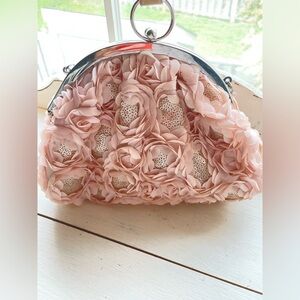 Jessica McClintock Pink Rosette Flower Clutch Bag